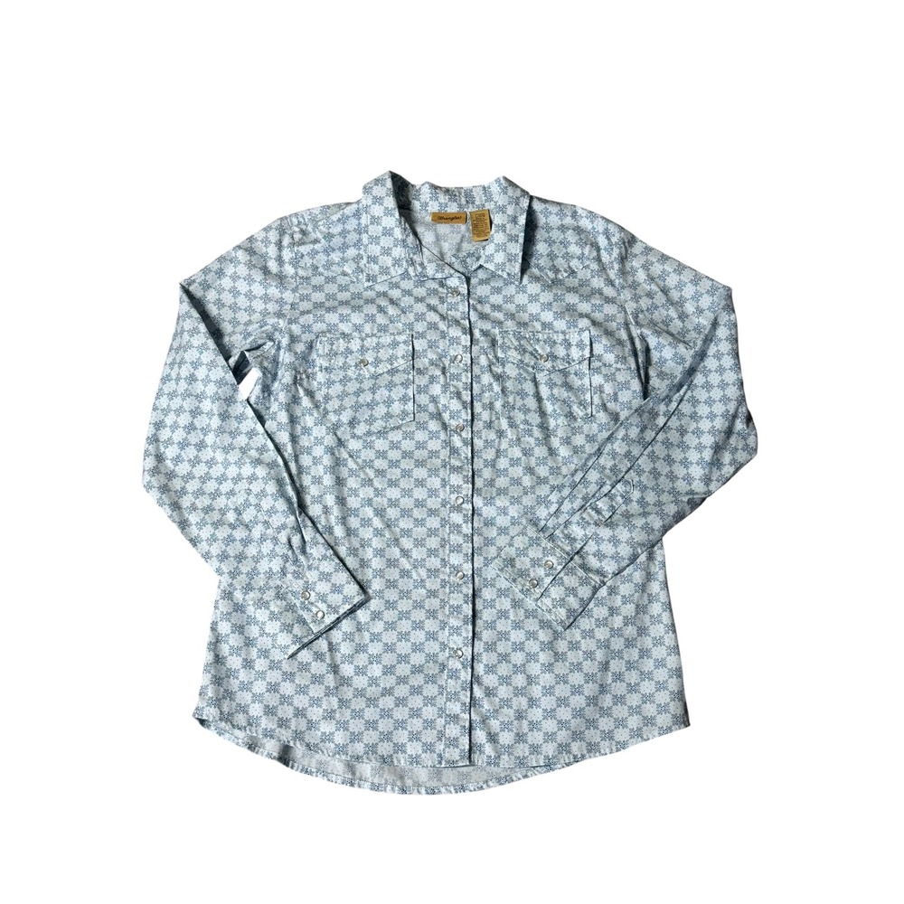 Wrangler Womens Blue Geometric Floral Western Snap Shirt LW001RA Large‎